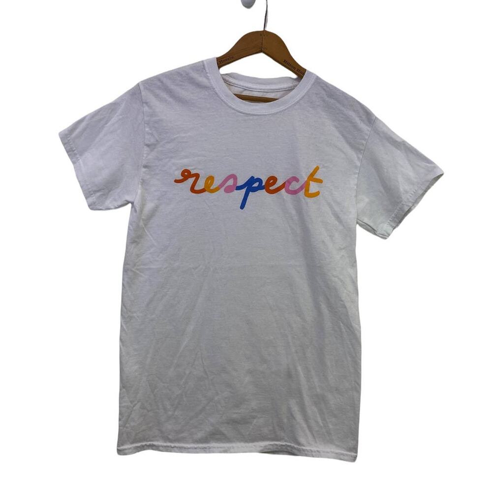 Respect Rainbow Print  LGTB Pride White  T-shirt Men Small